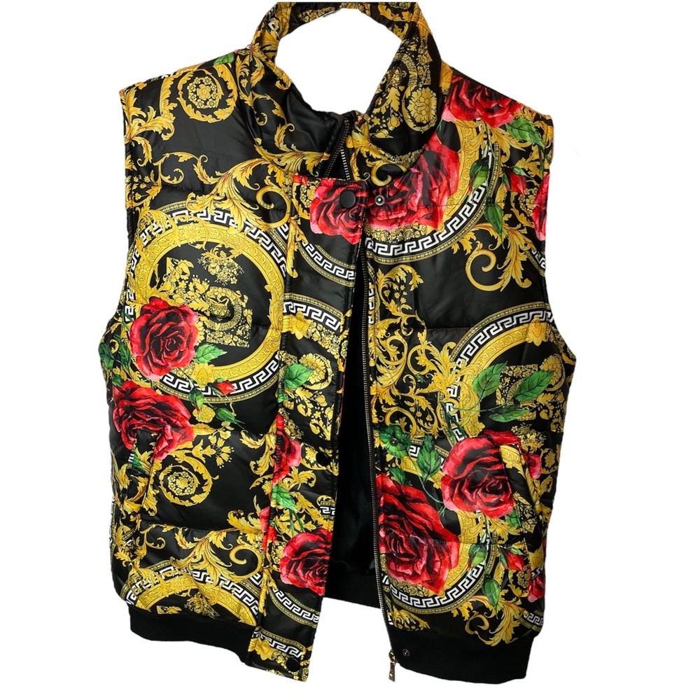 NICE Istanbul Greek Key, Roses, Brocade Puffy Vest